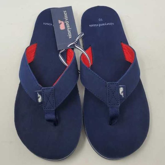 Vineyard Vines | Shoes | New Mens Vineyard Vines Pop Stripe Leather Flip  Flops Sandals In Navy | Poshmark